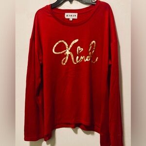 KIKIT KIND Womens Pullover L Long Sleeve Top Gold Red Soft Cozy Loungewear roomy